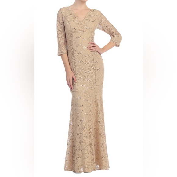 Eureka Elegant Lace Evening Dress in Gold Size Large. B2 - Picture 1 of 14